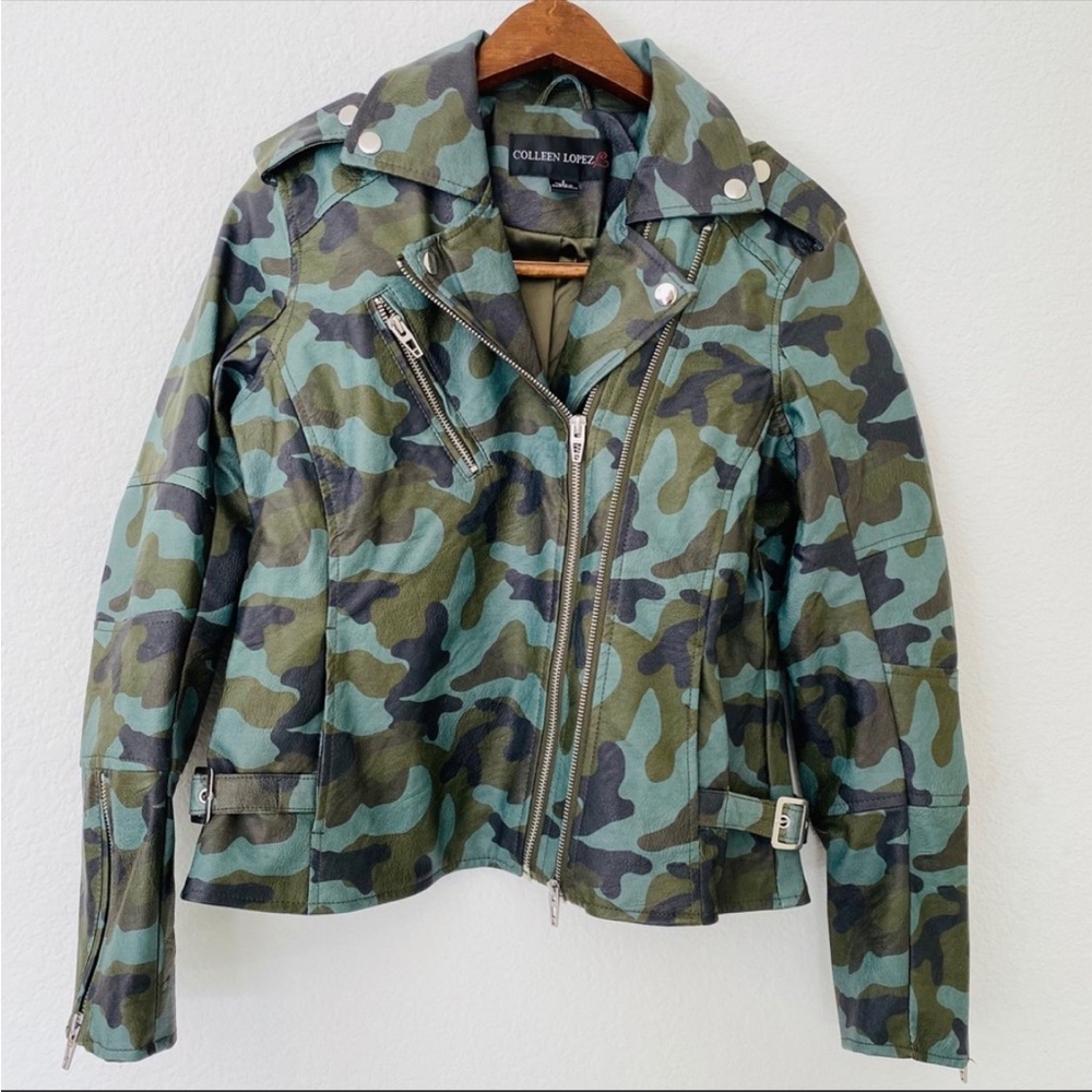 Colleen Lopez  Moto Camouflage Faux leather Jacket